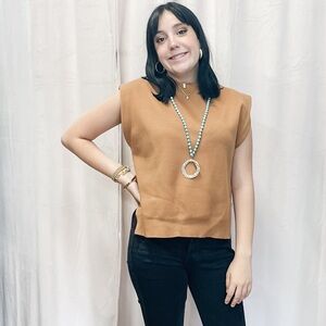 Entro camel hi low knit sleeveless top